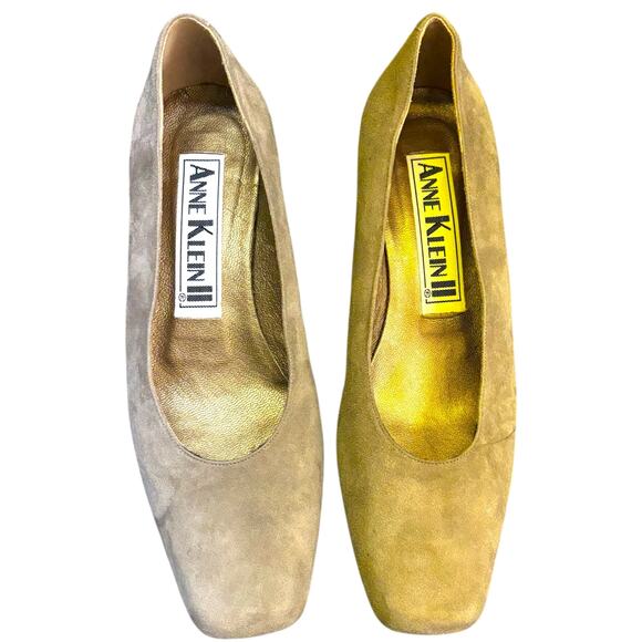 Anne Klein suede block-heel pumps taupe square toe 7.5M classic work minimalist - Picture 3 of 10